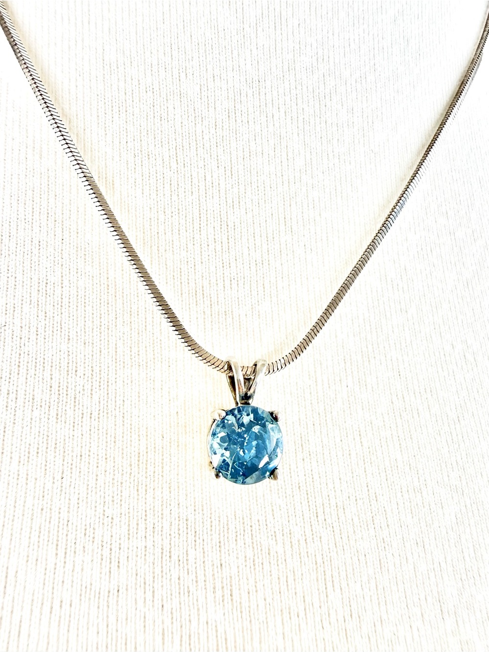 Sterling Silver Large Round Cut Sky Topaz Pendant 16" Necklace